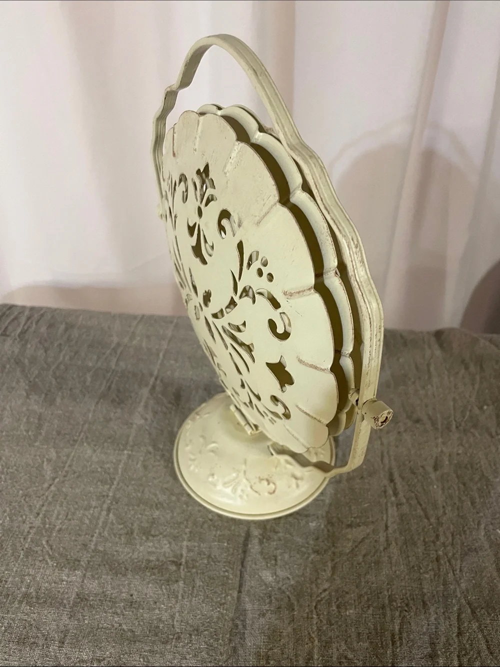 Vintage Three-Tier Cream Folding Metal Serving Stand - Decorative Server
